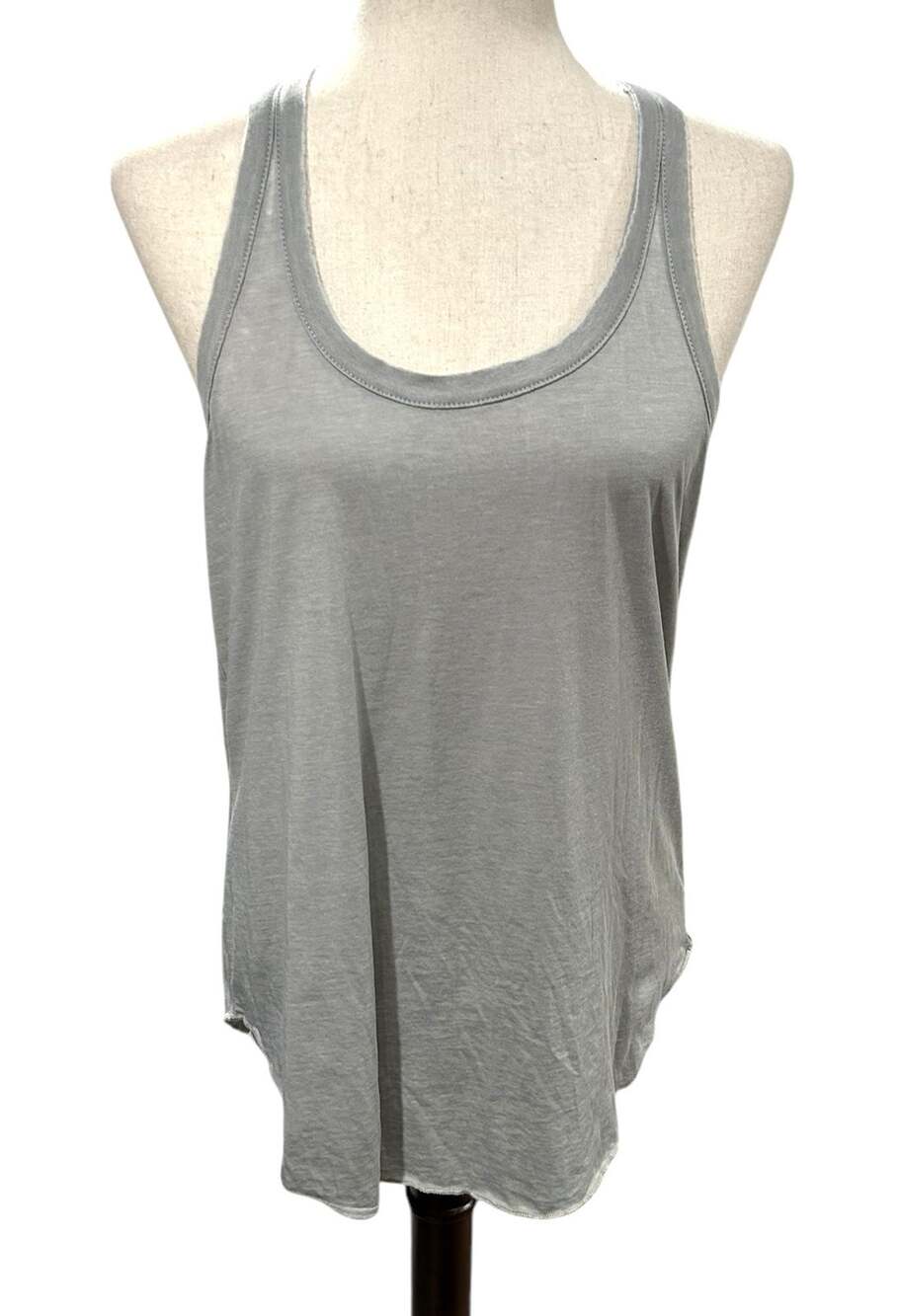 NEW NWT Gray Racerback Tank Top, Distress Round Neck Size Large